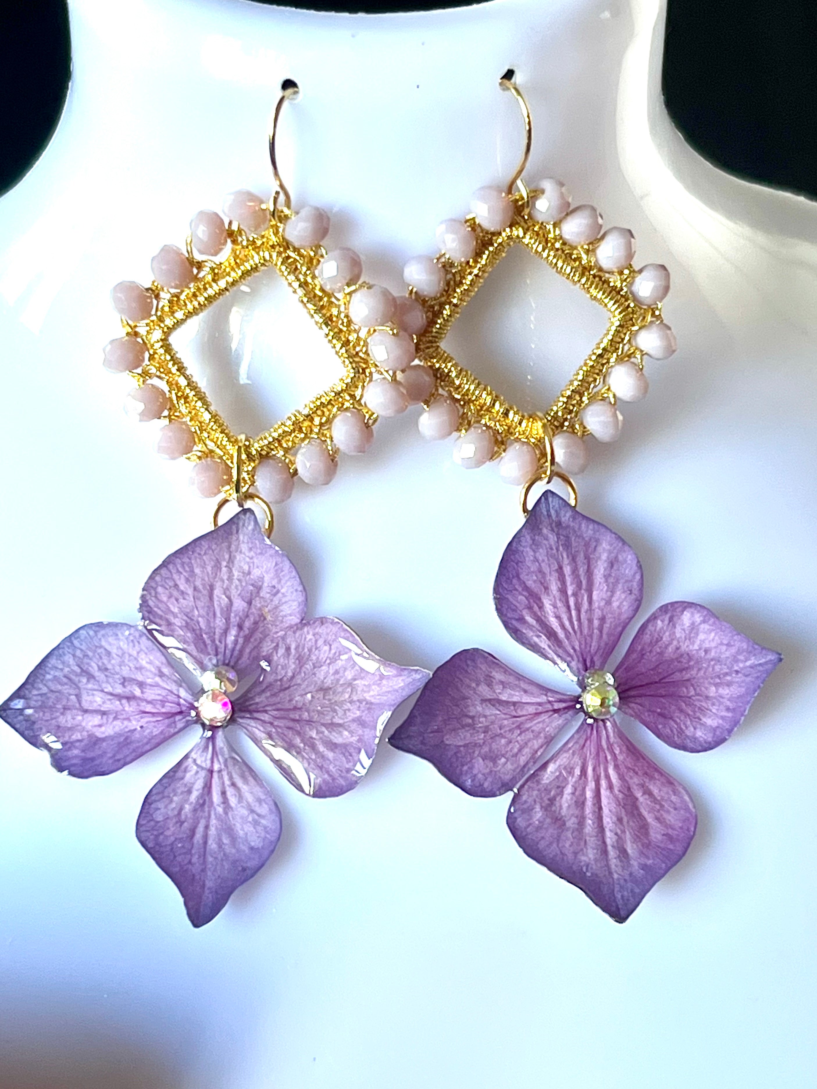 Boucles d’oreilles Hortensia & Perles au crochet