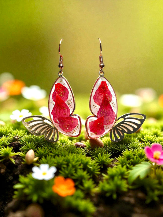 Boucles d’oreilles papillons pétales de Géranium