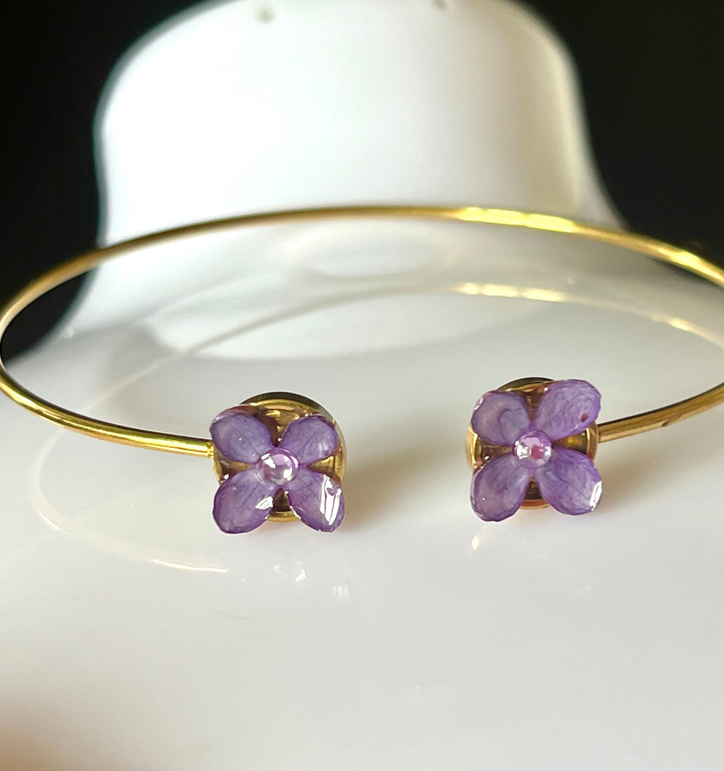 🌸 Bracelet Jonc Fleurs Lilas et Spirée