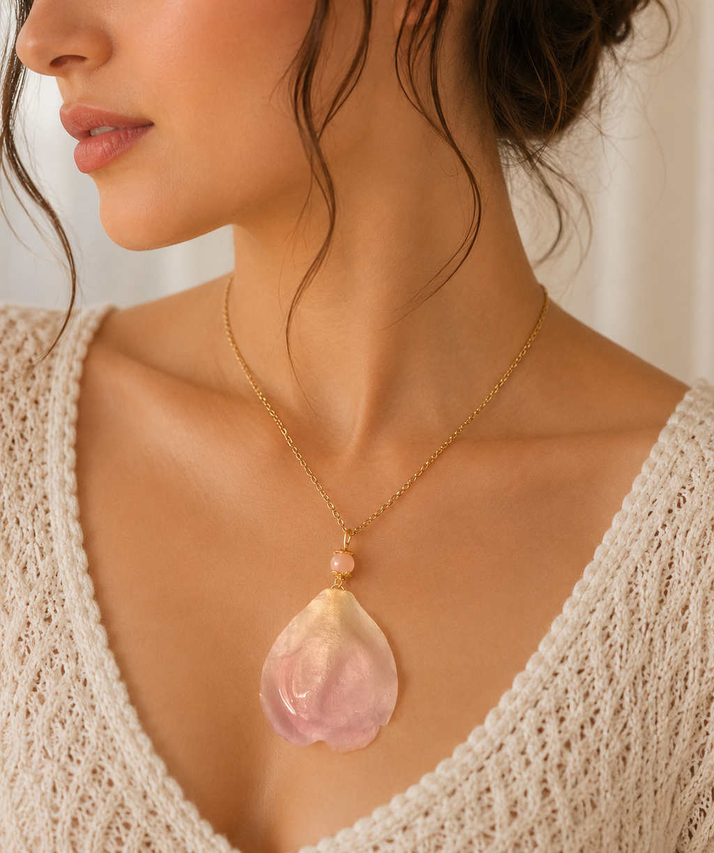 Collier Pivoine naturelle – Bijou artisanal en résine