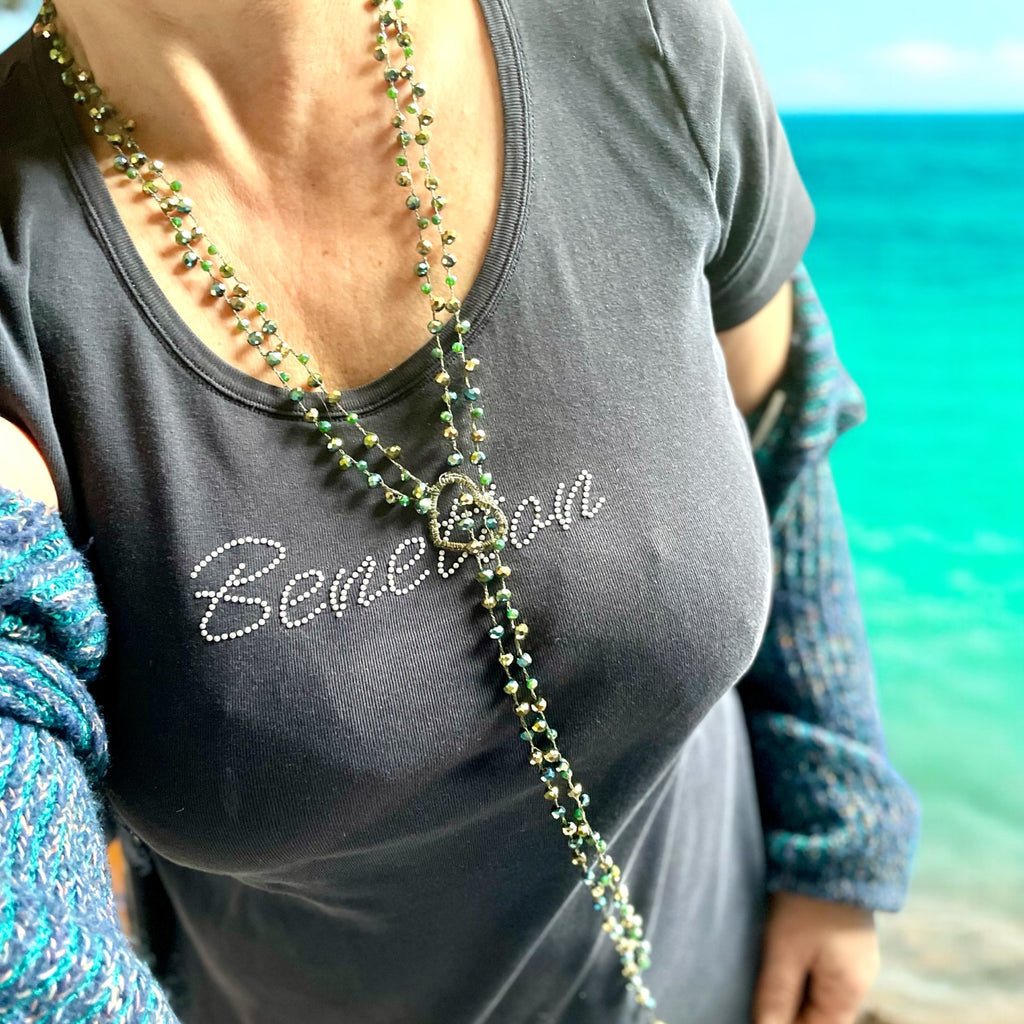 Collier sautoir double rangée de perles et cœur - Aux fleurs de Chloé Collier sautoir double rangée de perles et cœur Collier Collier