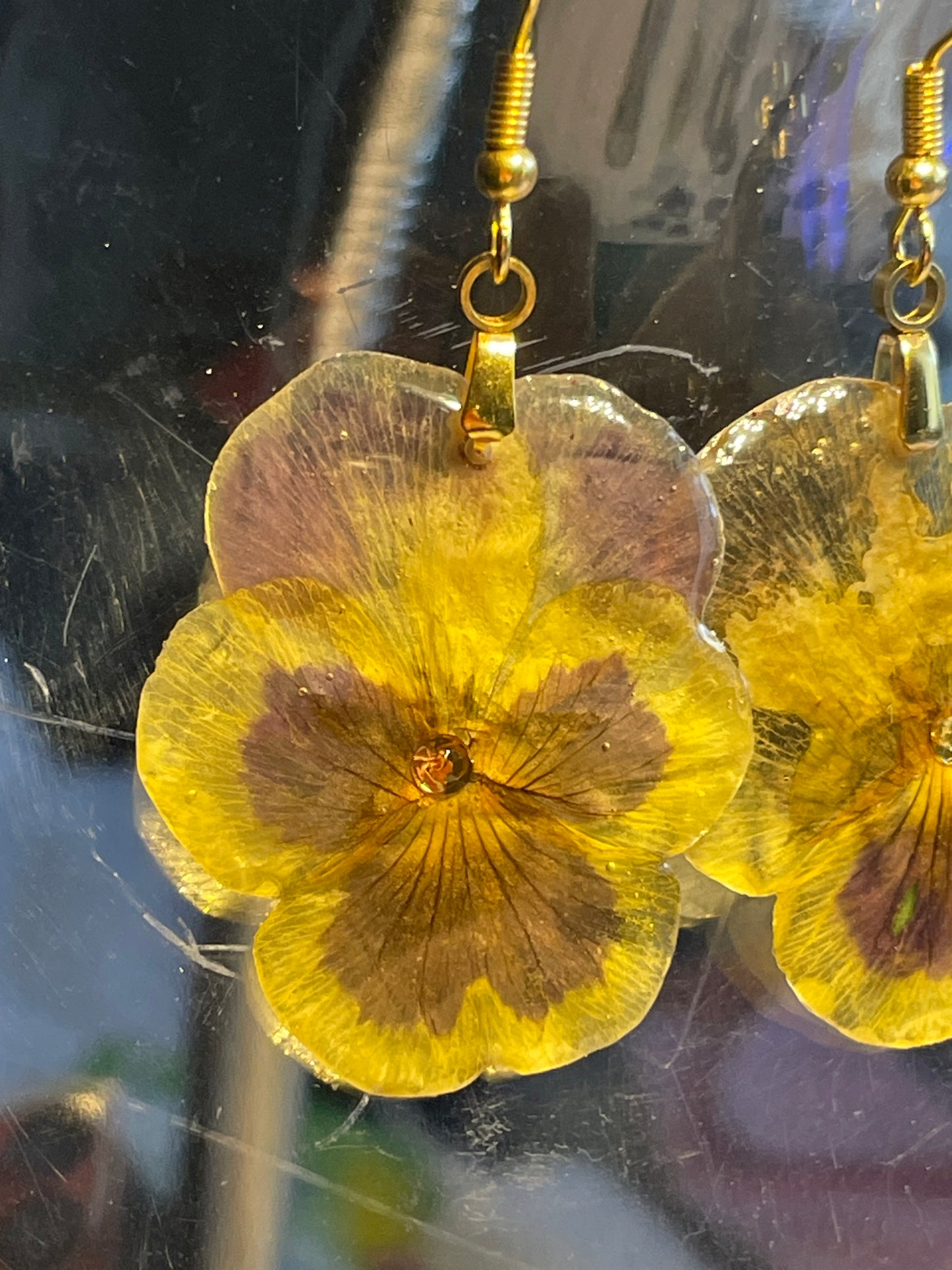 Boucles d’oreilles fleurs de pensées couleurs d’automne