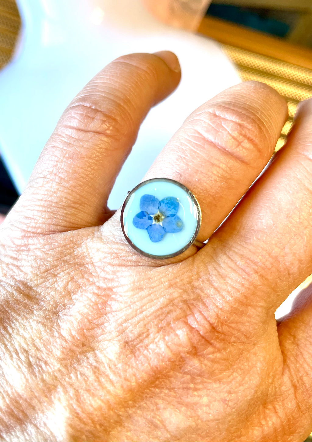 Bague argentée myosotis - Aux fleurs de Chloé Bague argentée myosotis Bague Bague