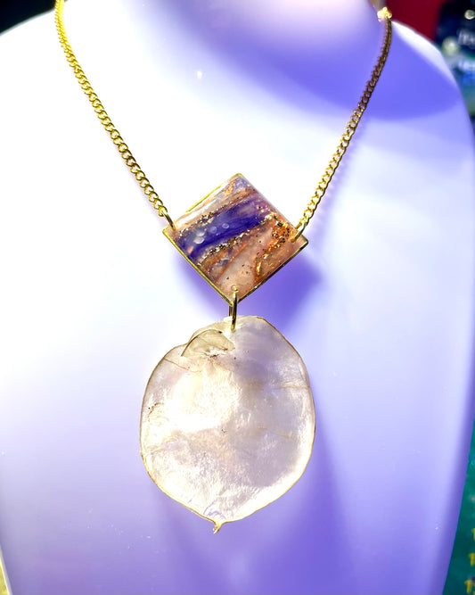 Collier feuille de Monnaie du Pape & argile polymère - Aux fleurs de Chloé Collier feuille de Monnaie du Pape & argile polymère Collier Collier