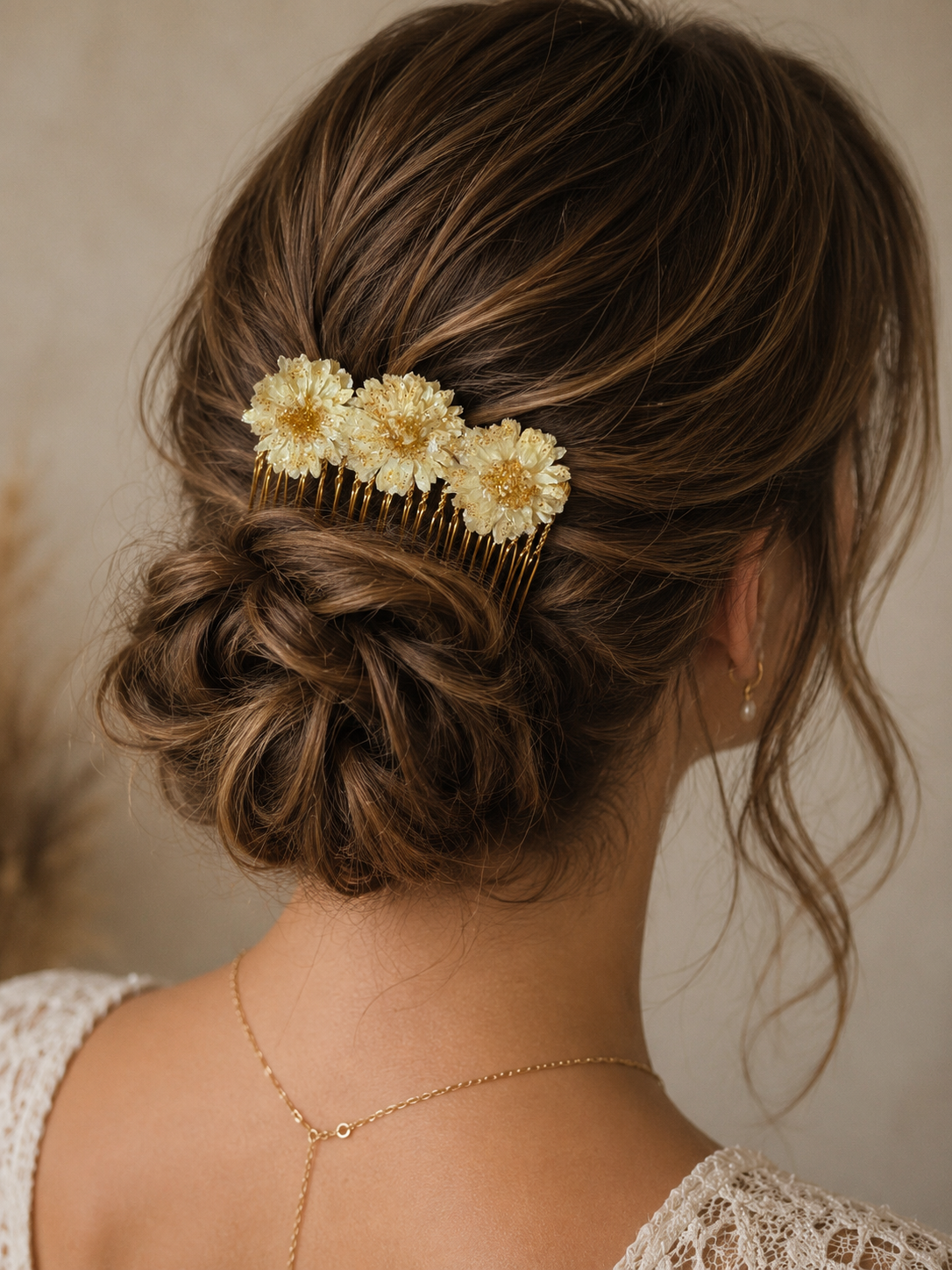 Peigne à cheveux en fleurs naturelles de chrysanthème