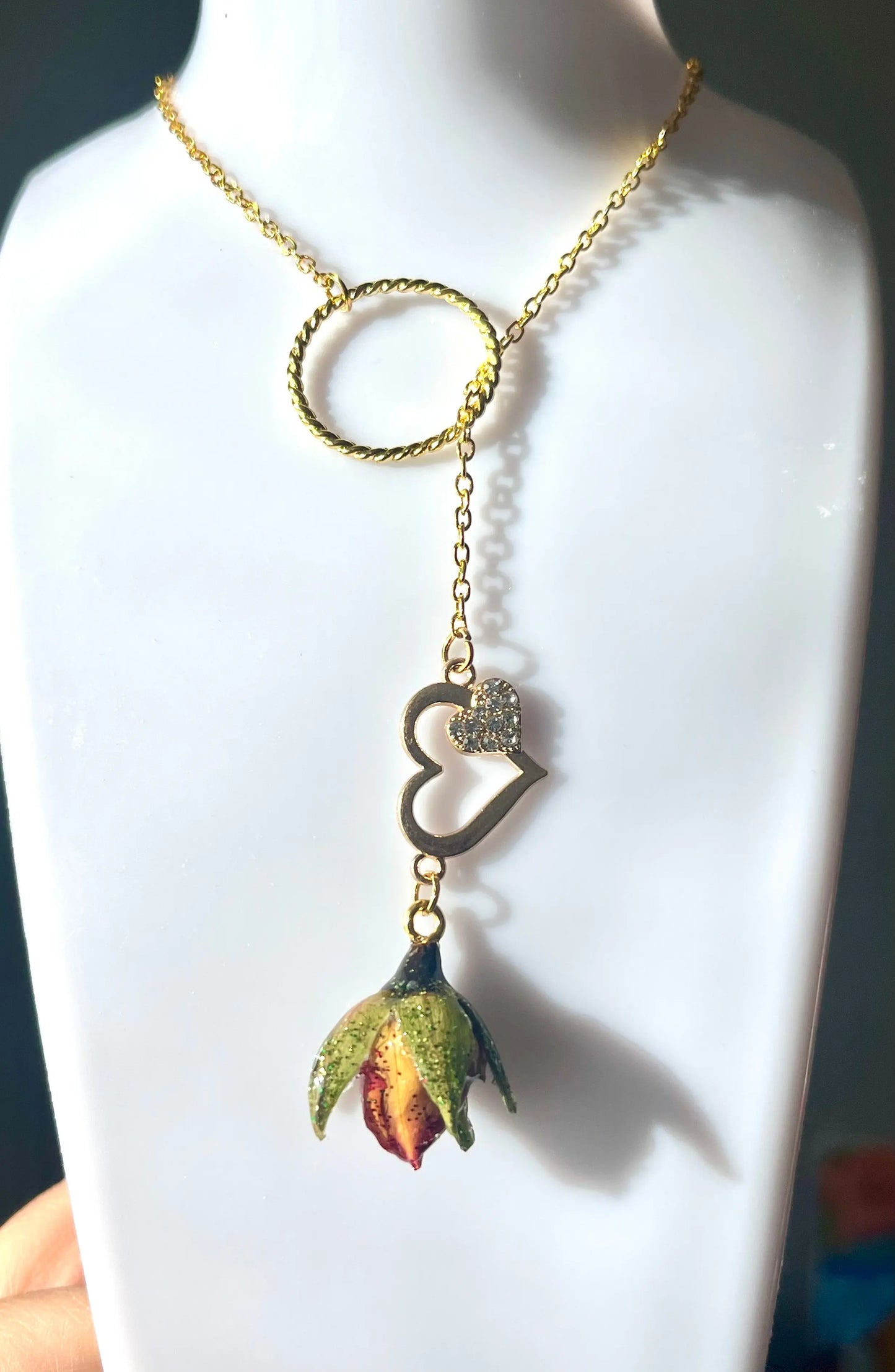 Collier Bouton de Rose orange & coeur zircons Aux fleurs de Chloé