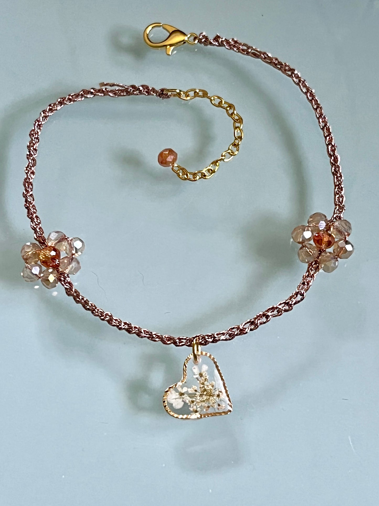 🌸 Bracelet de cheville  crocheté – Fleurs naturelles 🌸