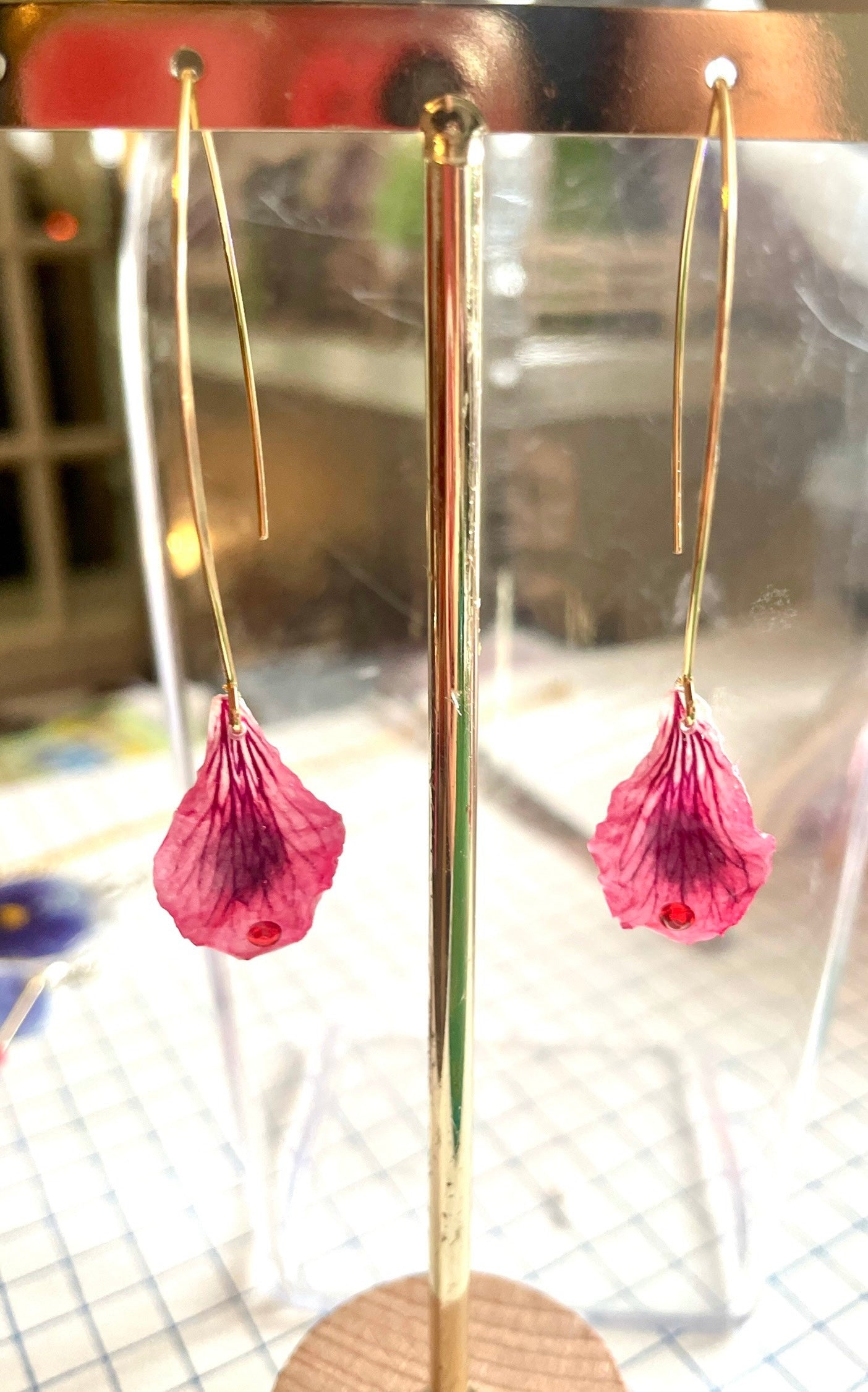 Boucles d’oreilles pétales Pélargonium grands crochets