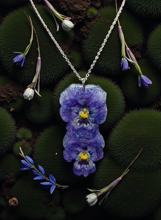 Collier double pensée bleutée