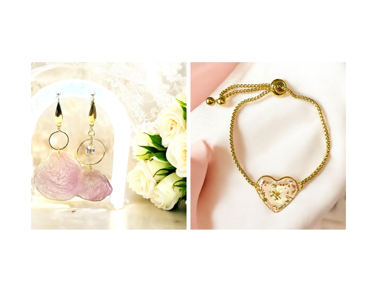 Bijoux avec fleurs bouquet de mariée