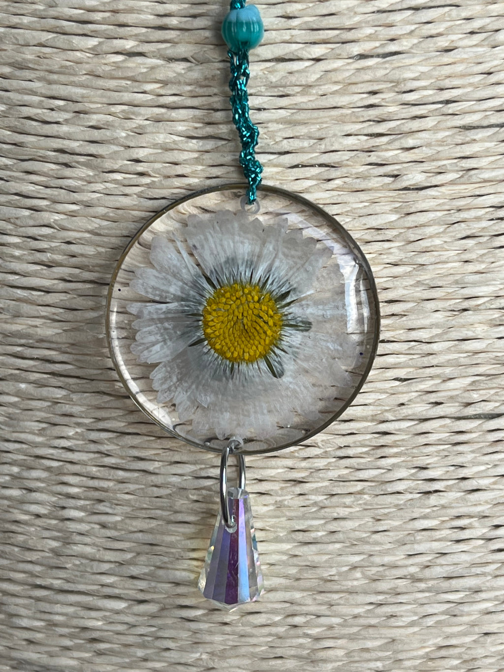 Collier sautoir Marguerite naturelle – Fleur véritable en résine