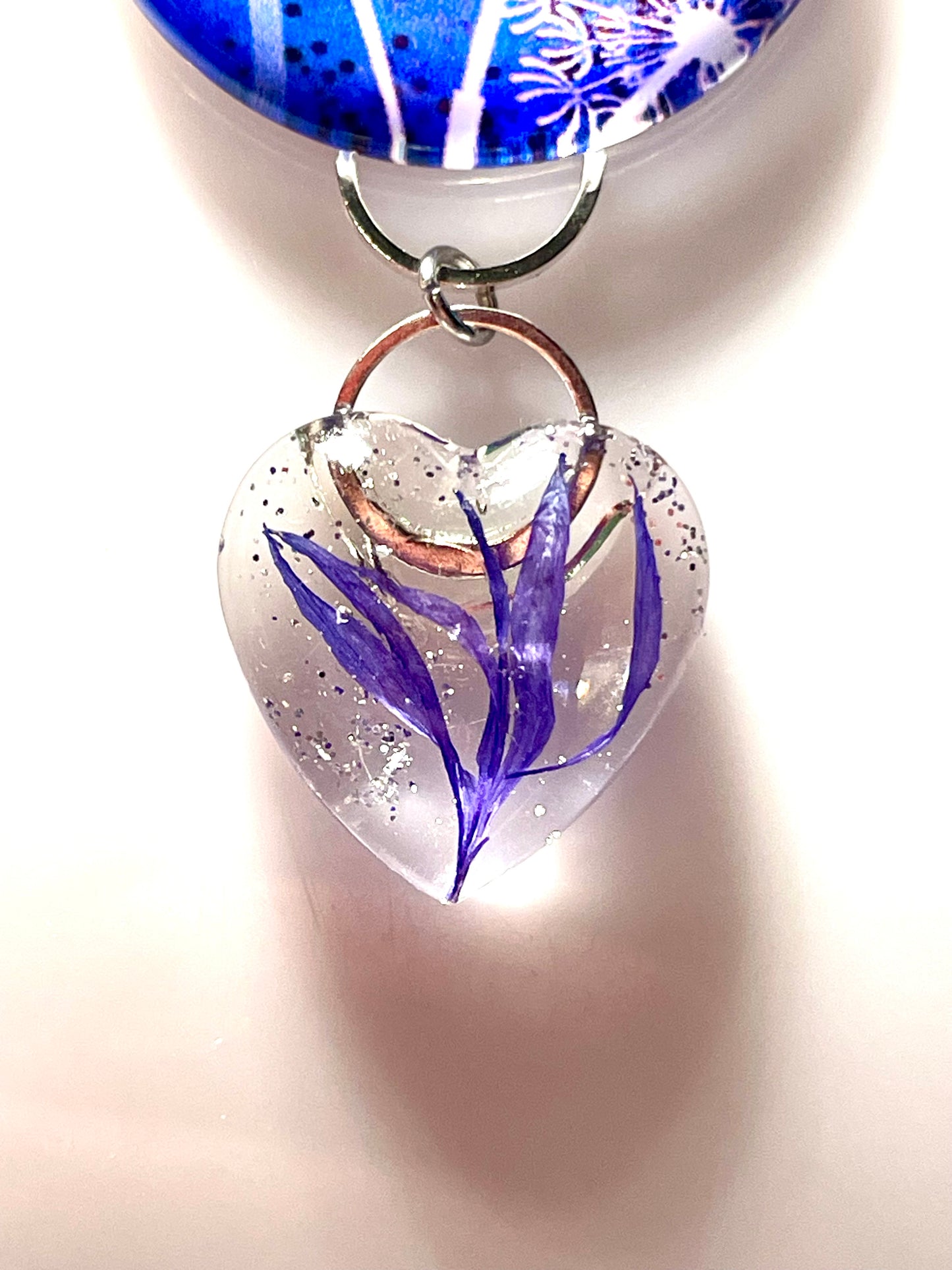 Collier cœur de Bleuet & cabochon bleu