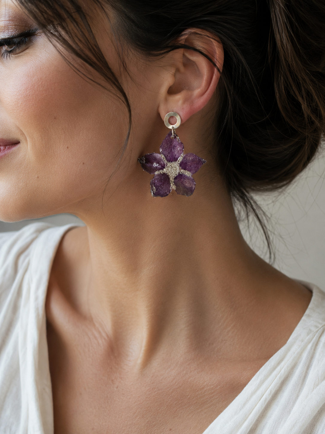 Boucles d’oreilles « Fleur de Tabac Naturelle » – Violet Prune