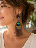Boucles d’oreilles « Pensée & Plume de paon »