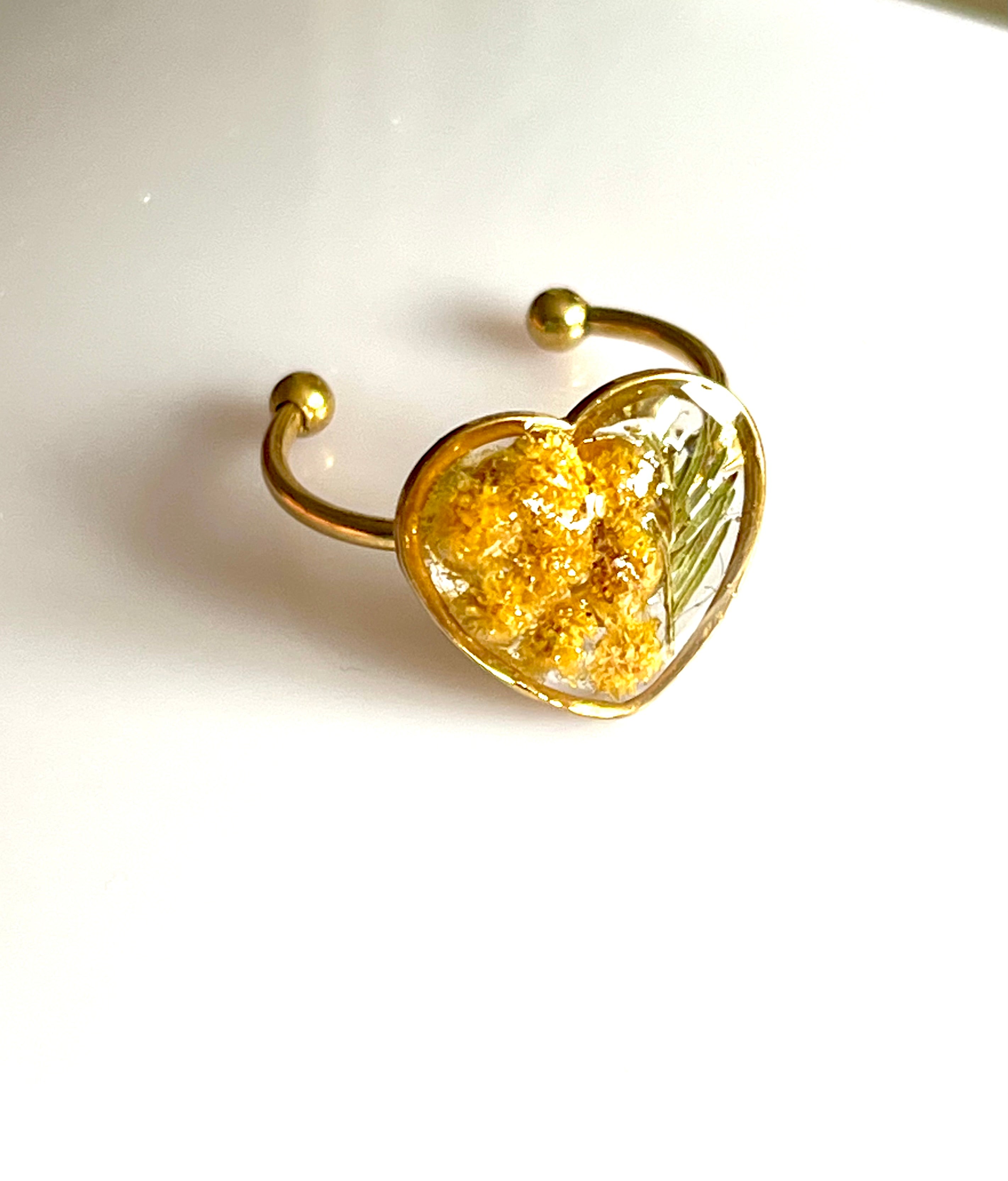 Mimosa flower heart ring