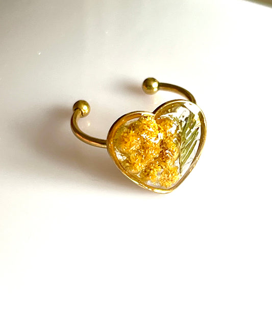 Bague cœur fleurs de mimosa