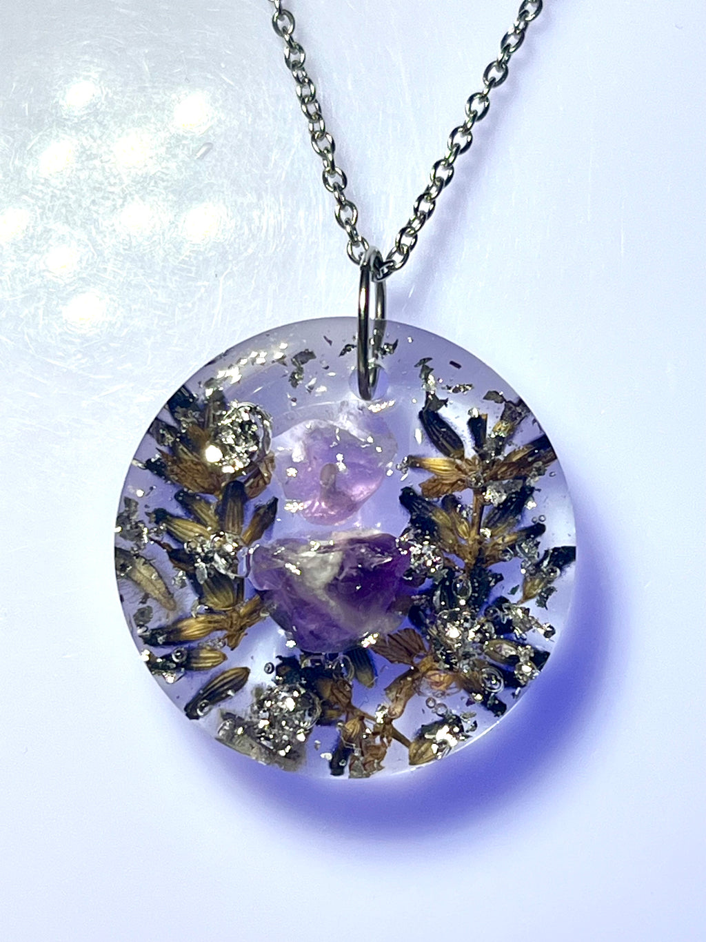 Collier Bien-être Lavande & Améthyste – Fleur naturelle et pierre naturelle