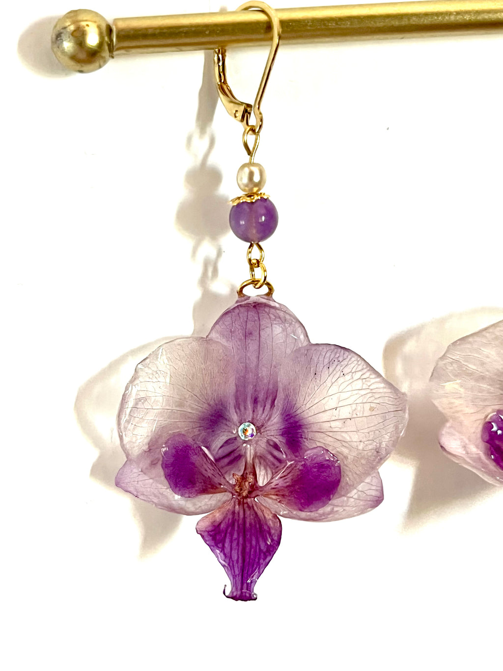 Orchid & Amethyst Earrings – Preserved Natural Flower