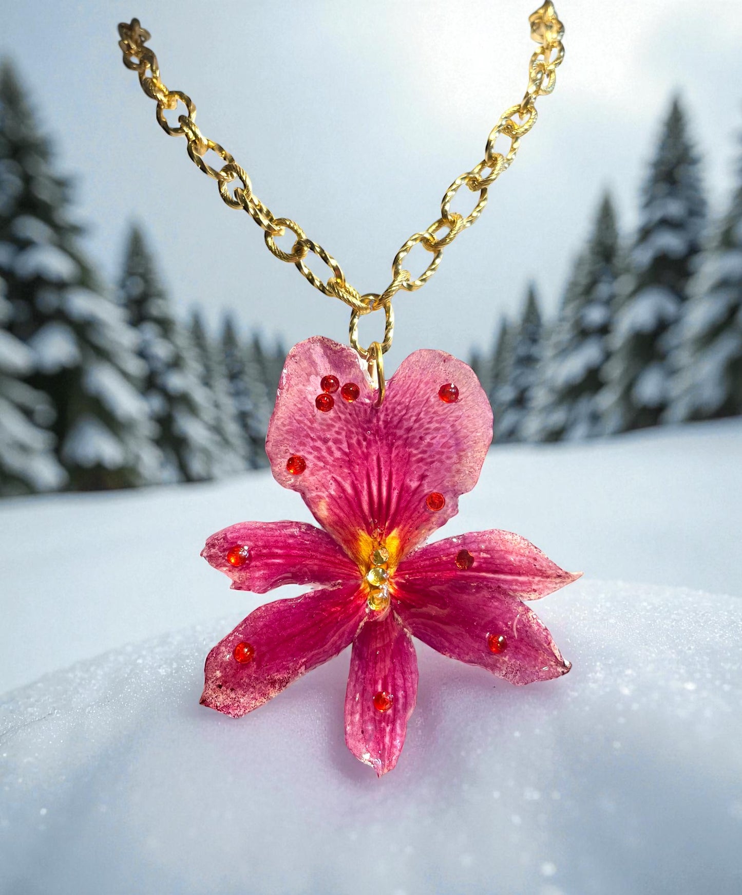 Collier Orchidée Cattleya chaînette grands maillons