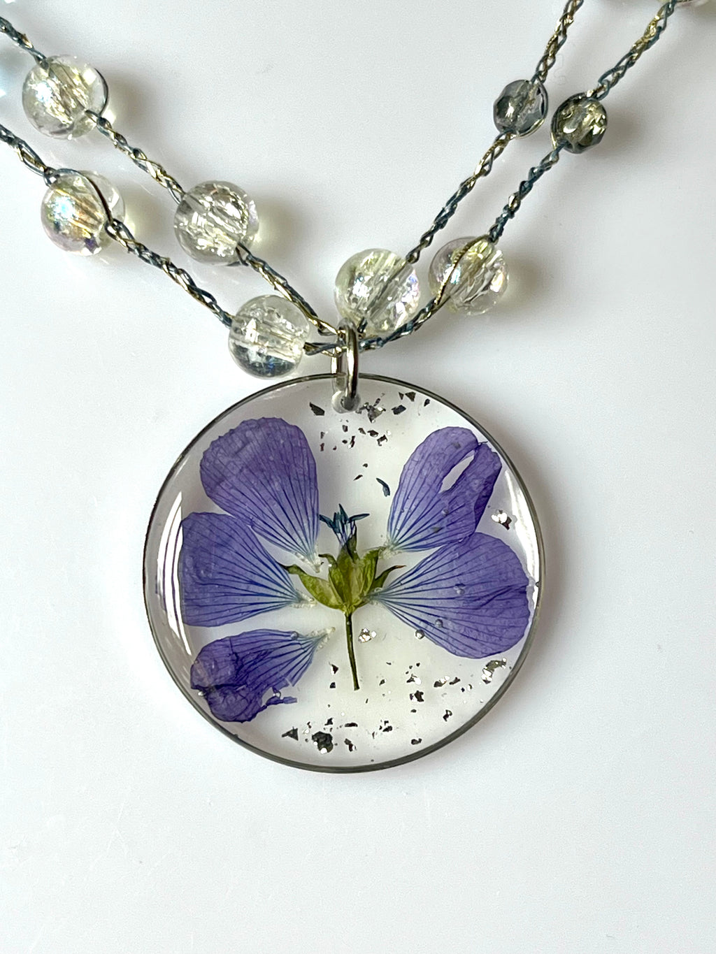 🌸 Collier Fleur de Lin & Perles au Crochet- “Un fragment de nature à porter sur soi”