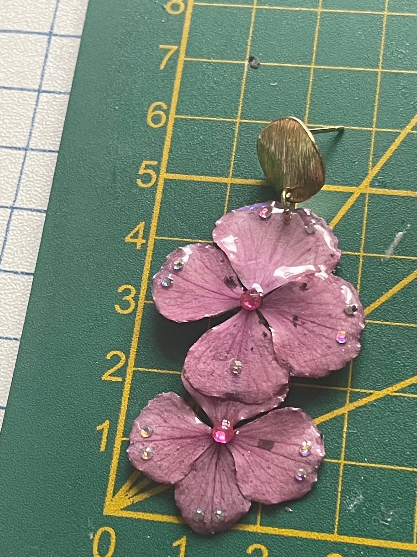 Boucles d’oreilles hortensias rose strass rose