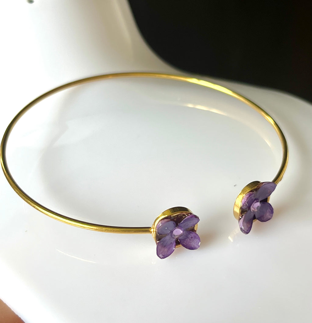 🌸 Bracelet Jonc Fleurs Lilas et Spirée