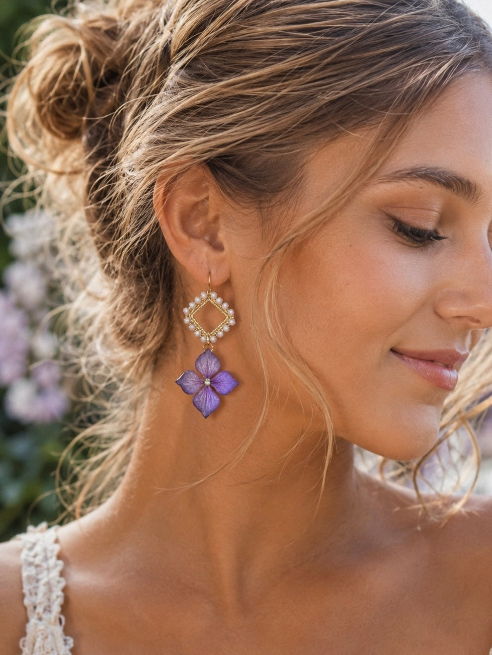 Boucles d’oreilles Hortensia & Perles au crochet