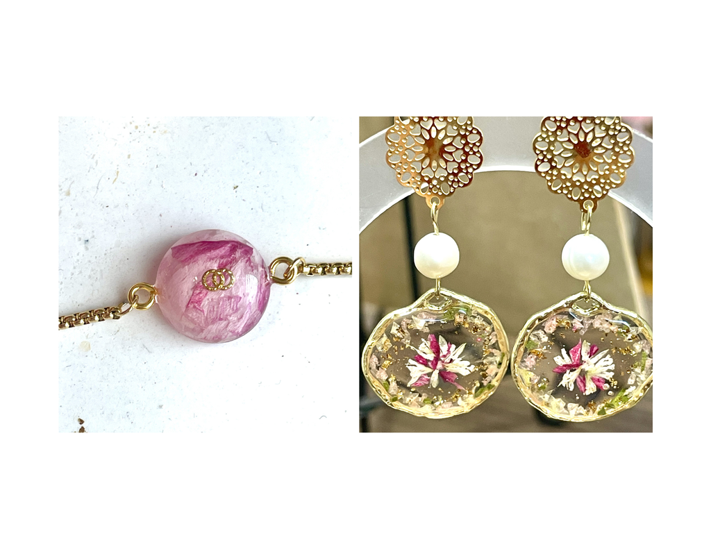 Bijoux avec fleurs bouquet de mariée