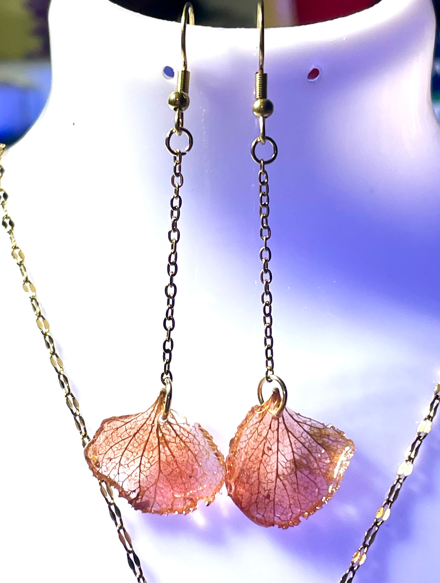 Boucles d’oreilles pendantes dentelle végétale Hortensia