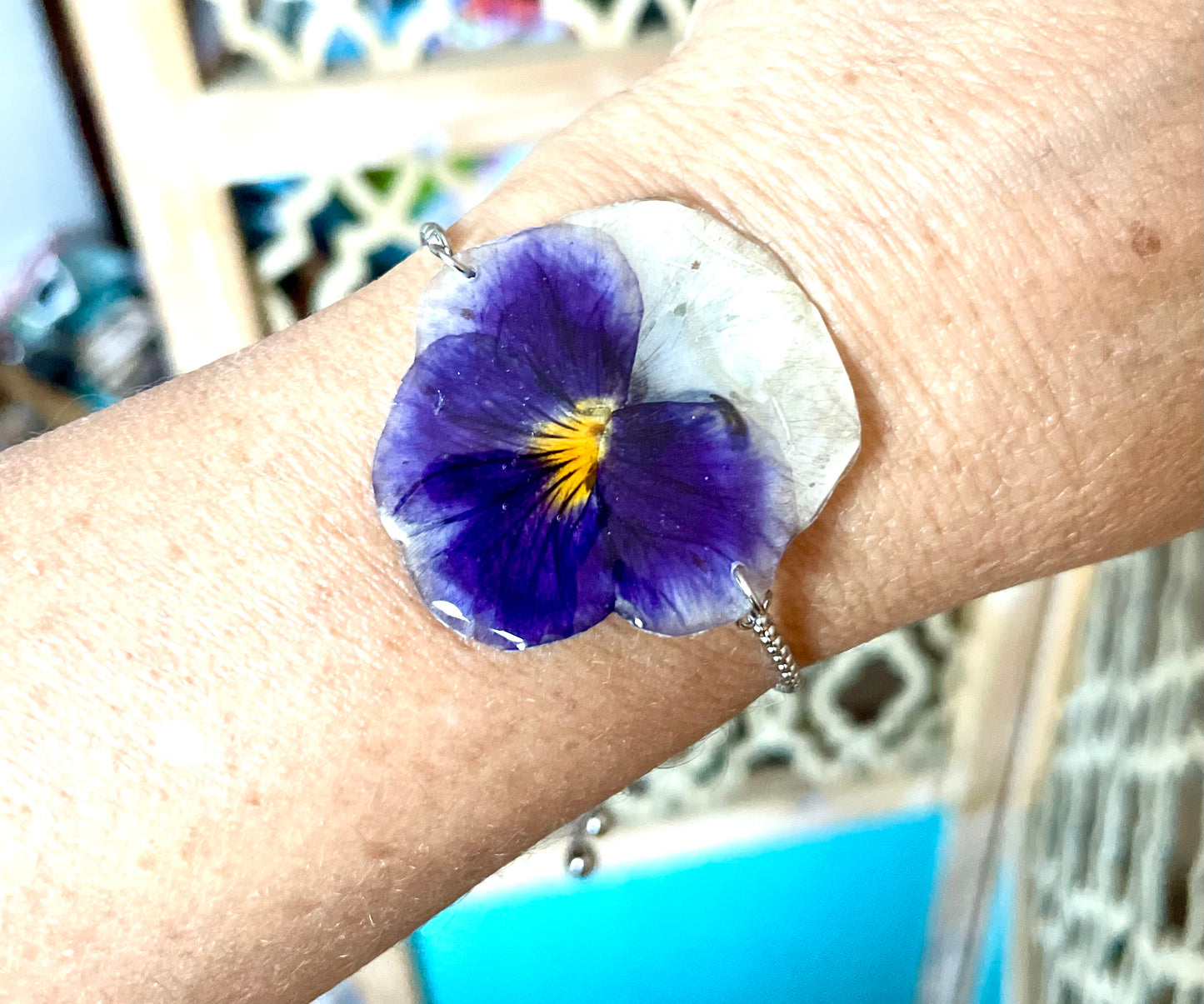 Bracelet grande pensée violet & blanc