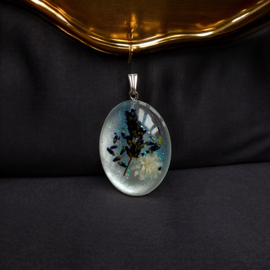 Pendentif ovale fleurs Lavande