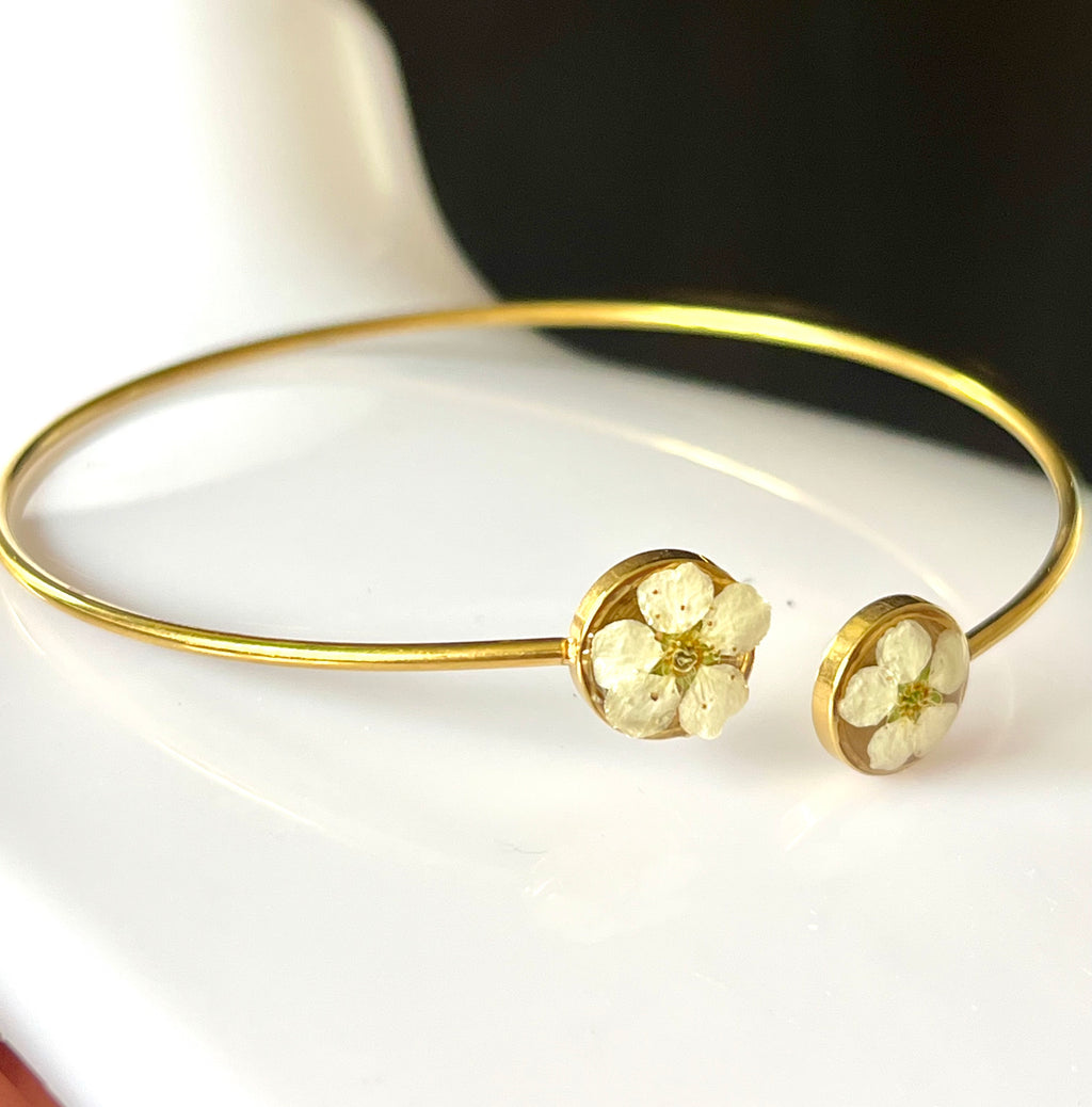 🌸 Bracelet Jonc Fleurs Lilas et Spirée