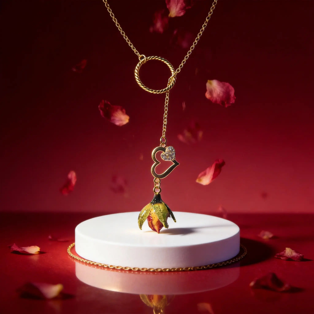 Collier Bouton de Rose orange & coeur zircons Aux fleurs de Chloé
