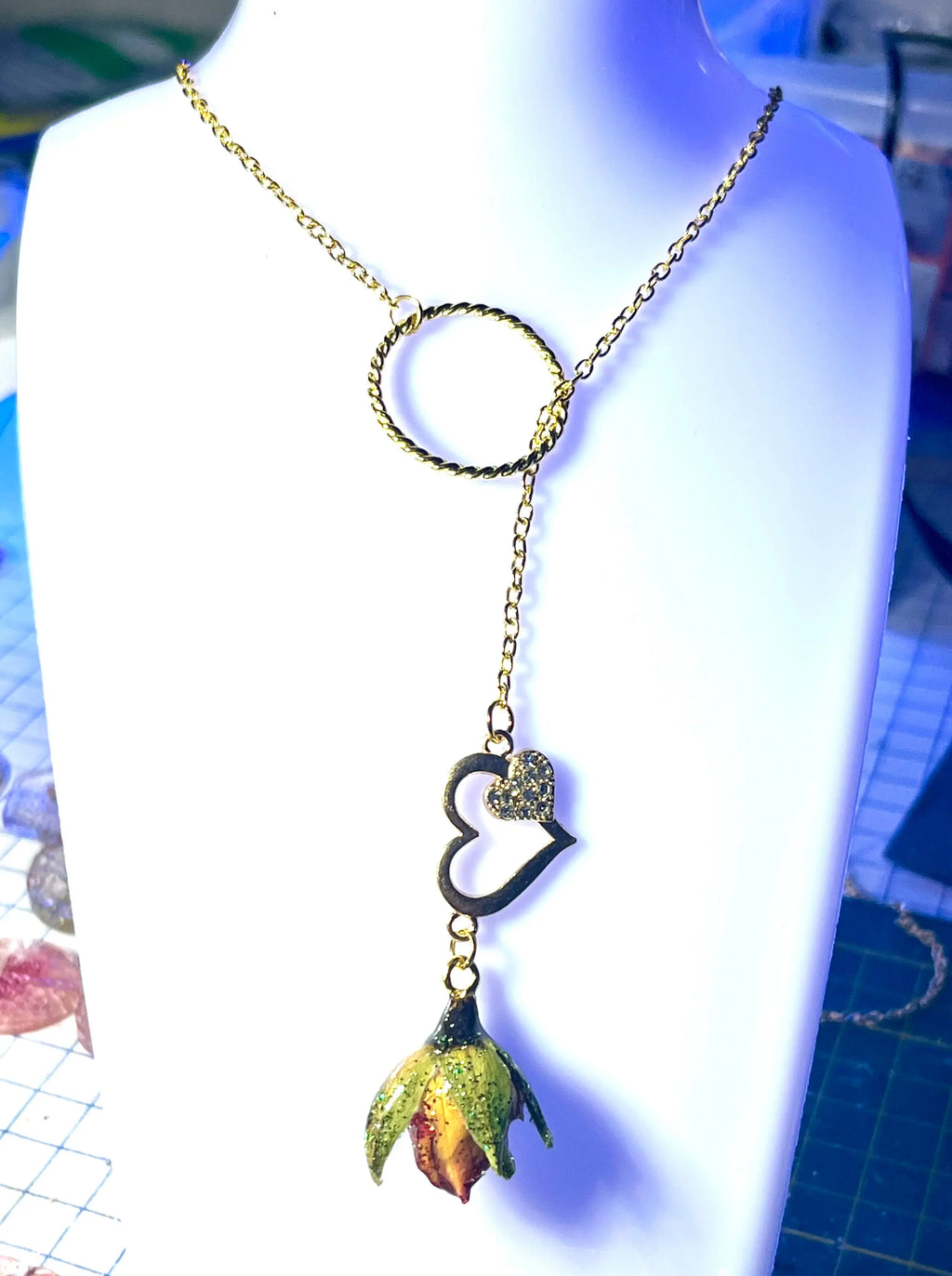 Collier Bouton de Rose orange & coeur zircons Aux fleurs de Chloé