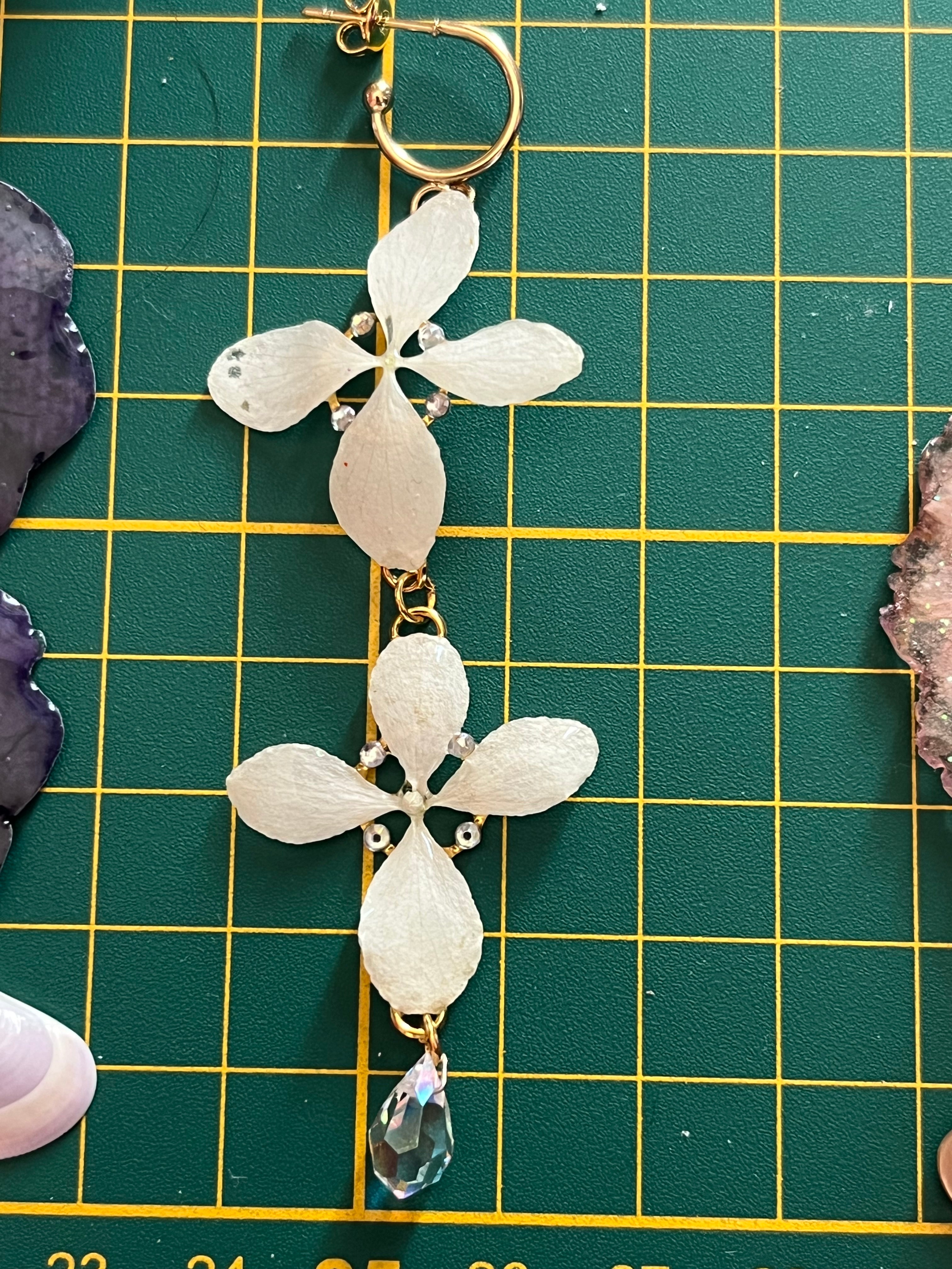 Boucles d’oreilles hortensia blanc