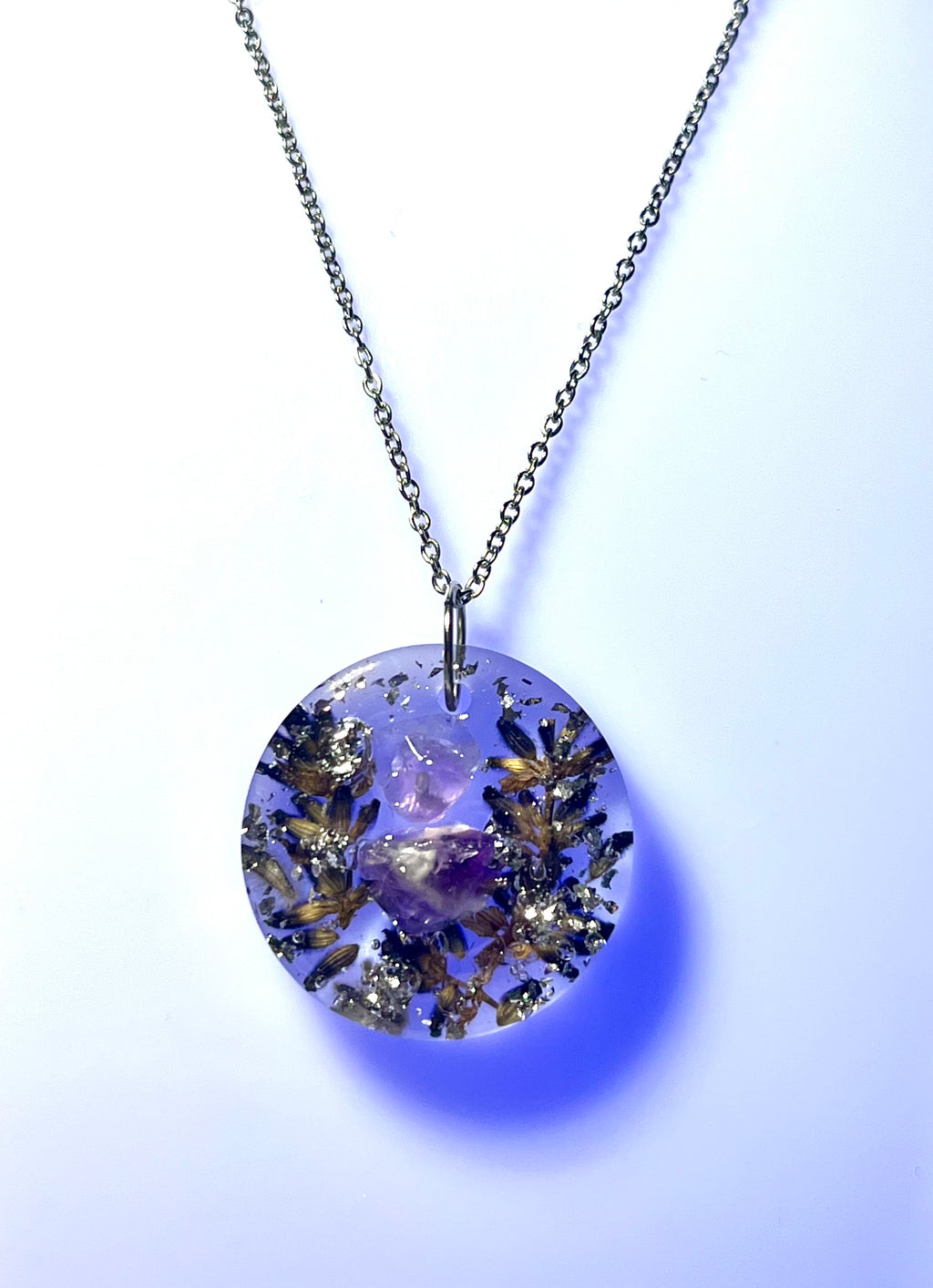 Collier Bien-être Lavande & Améthyste – Fleur naturelle et pierre naturelle