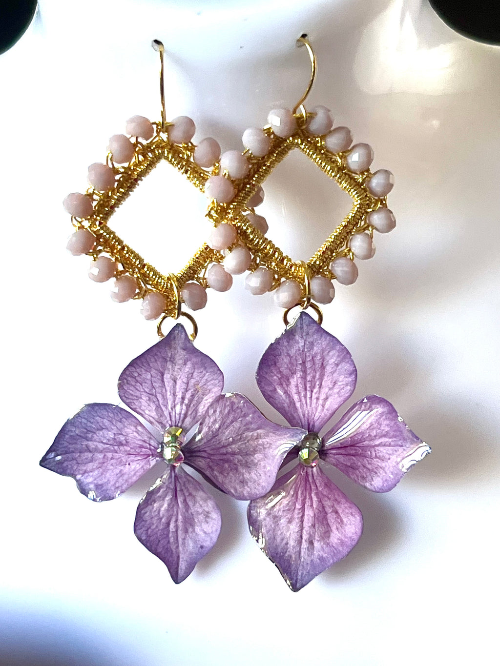 Boucles d’oreilles Hortensia & Perles au crochet