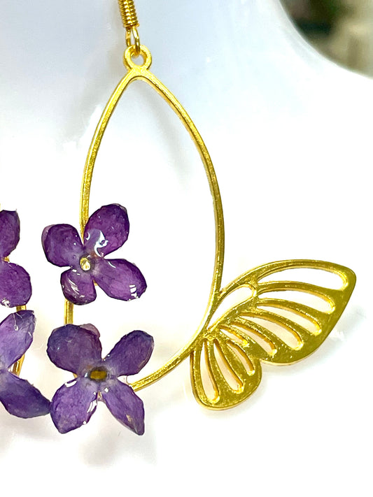 Boucles d’oreilles Papillons dorés & lilas