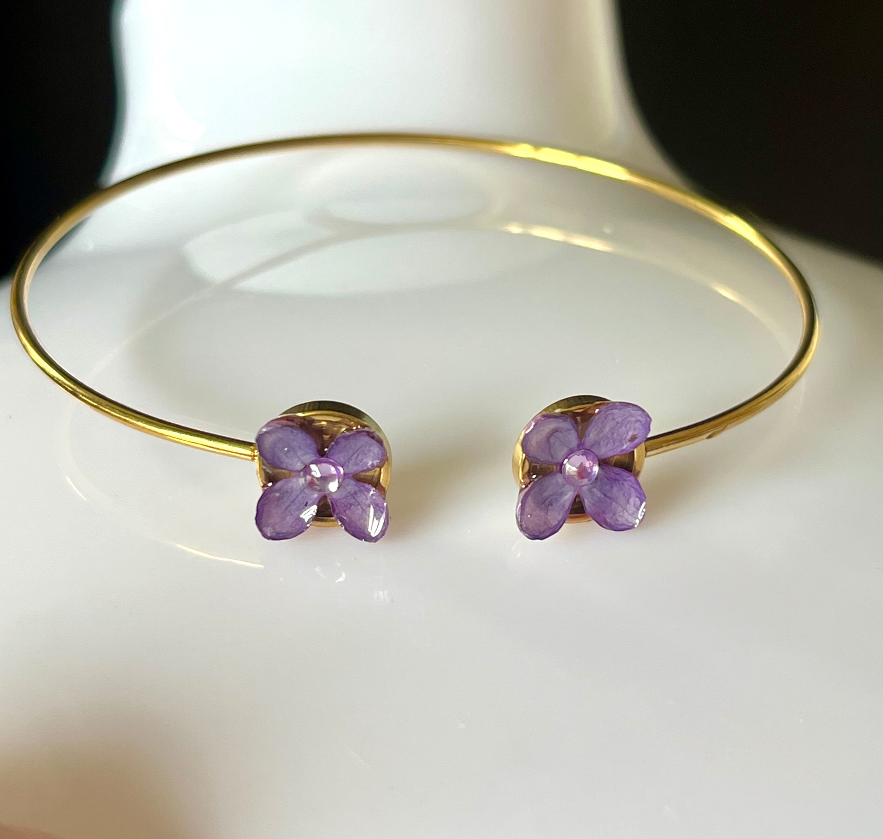 🌸 Bracelet Jonc Fleurs Lilas et Spirée