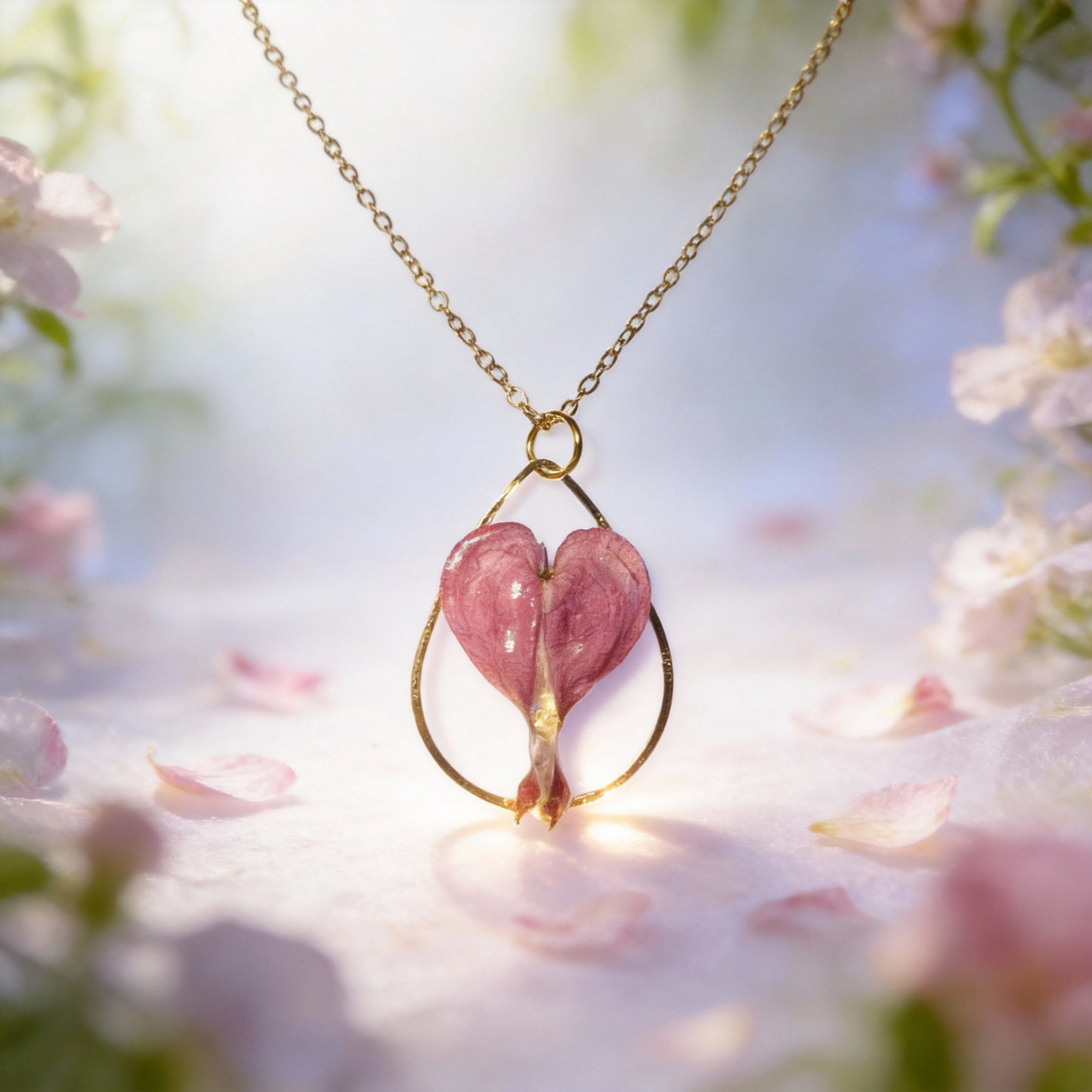 Collier fleur de Cœur de Marie larme dorée