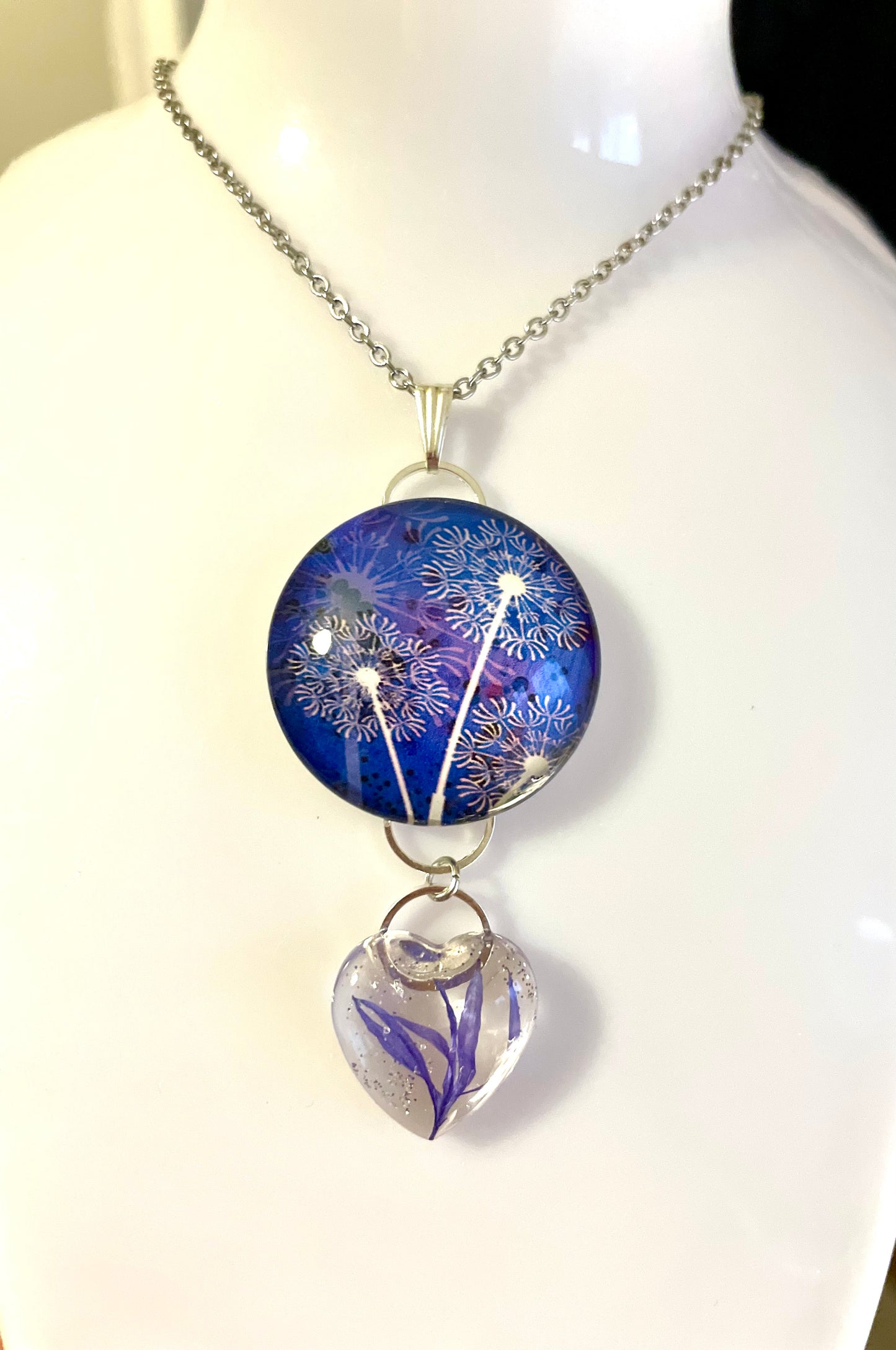 Collier cœur de Bleuet & cabochon bleu