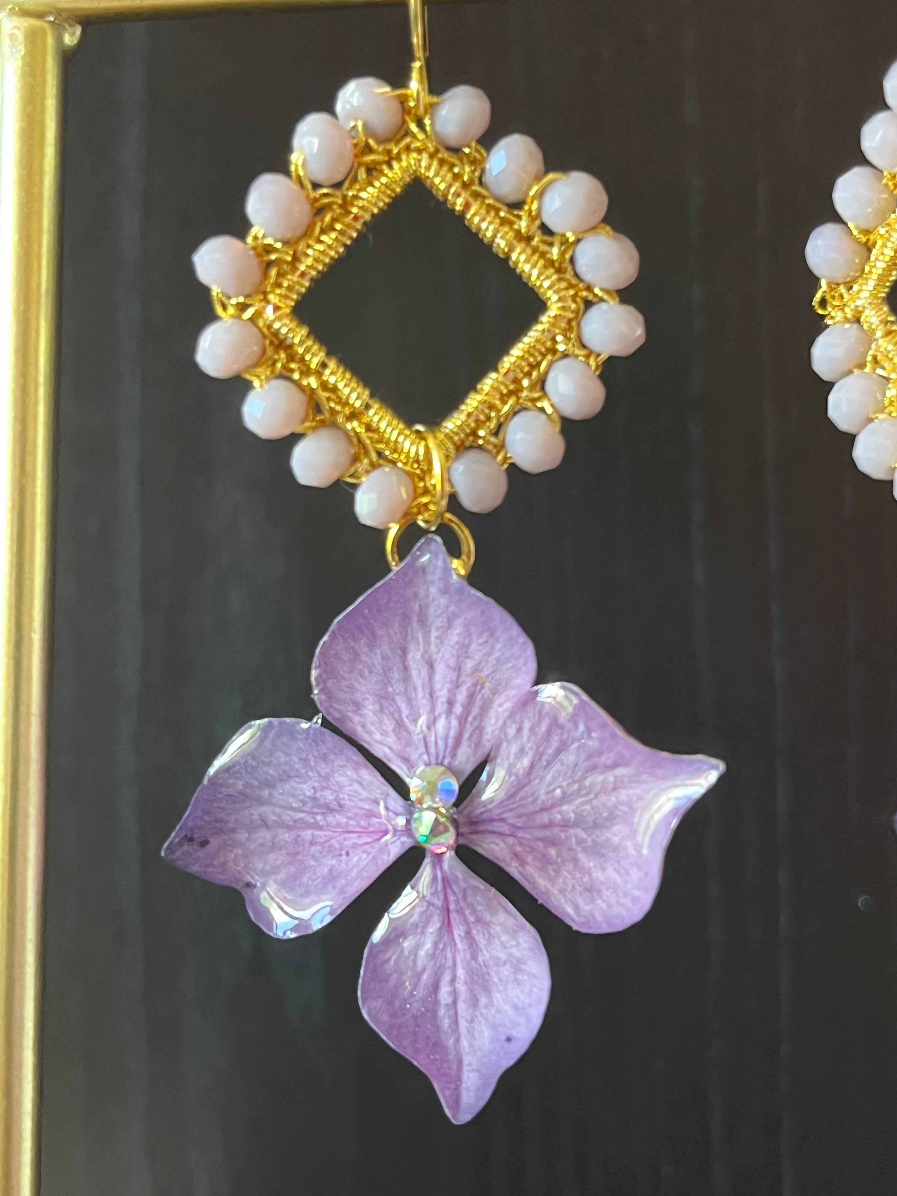 Boucles d’oreilles Hortensia & Perles au crochet