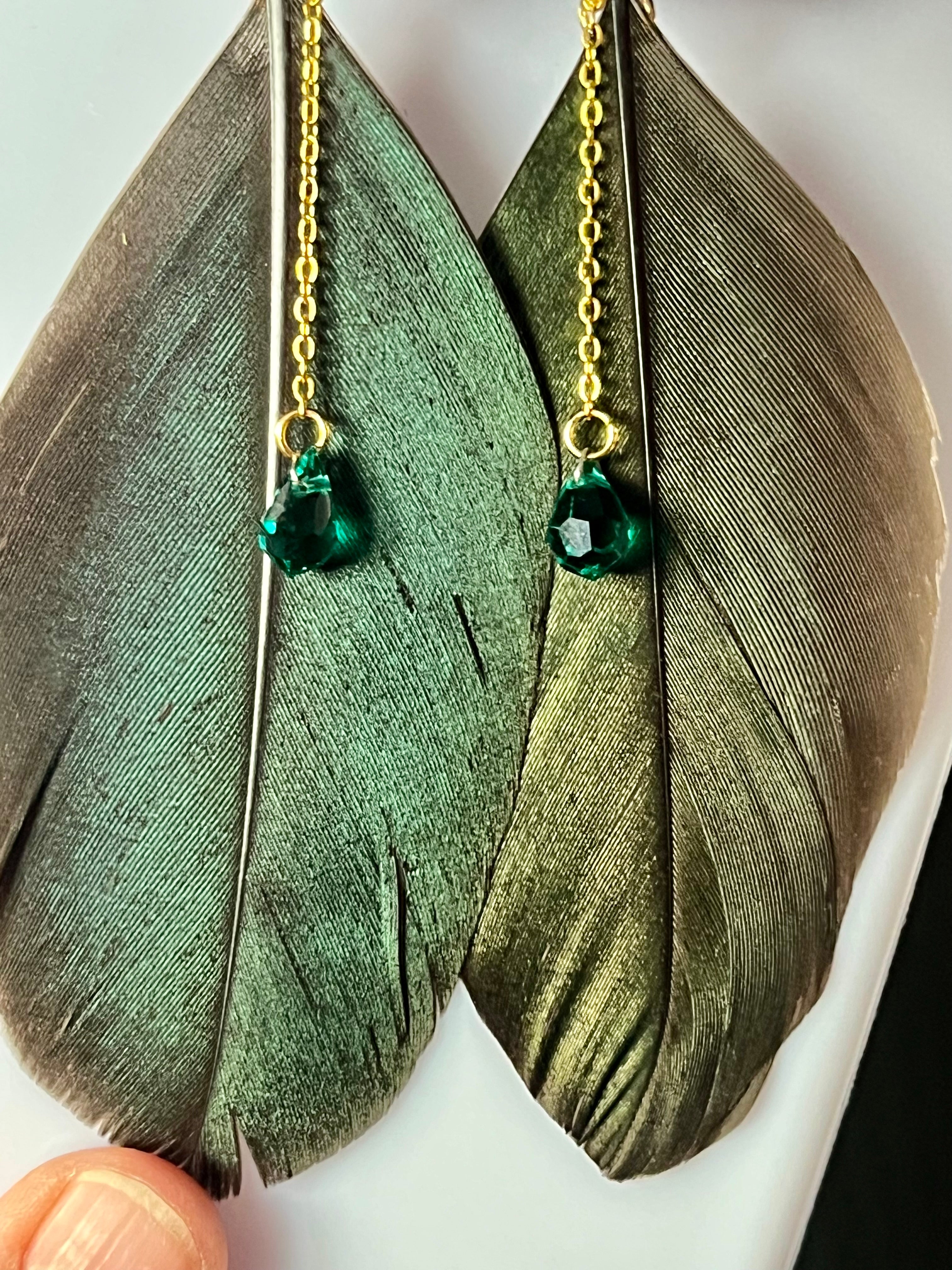Boucles d’oreilles Pensées & plumes de paon 🦚