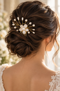 Peigne de mariage Fleur d’Or – Perles nacrées et dorures