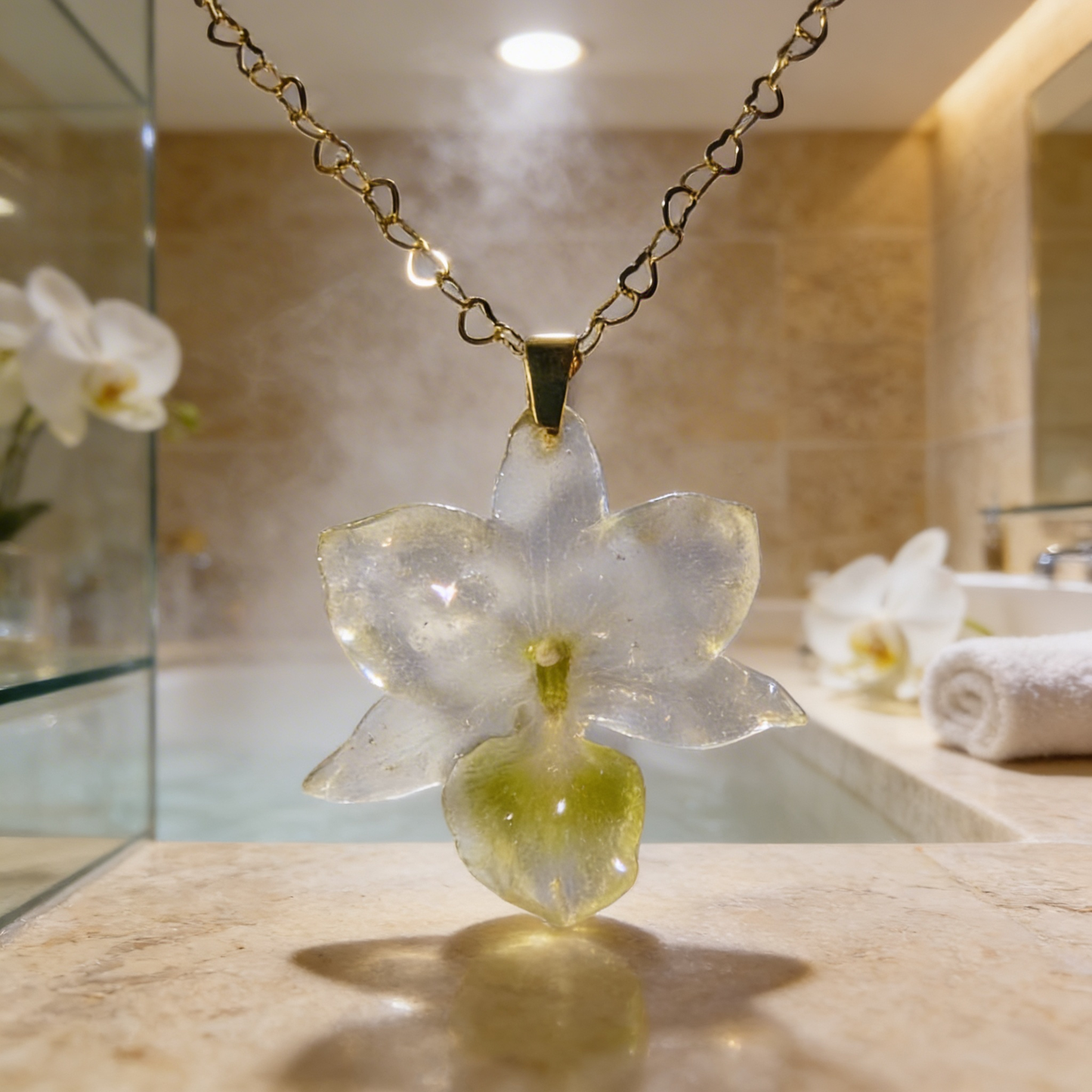 Collier fleur Orchidée Bambou