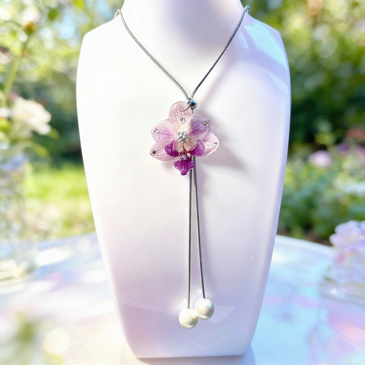 Collier ajustable mini orchidée mauve - Aux fleurs de Chloé Collier ajustable mini orchidée mauve Bracelet Bracelet