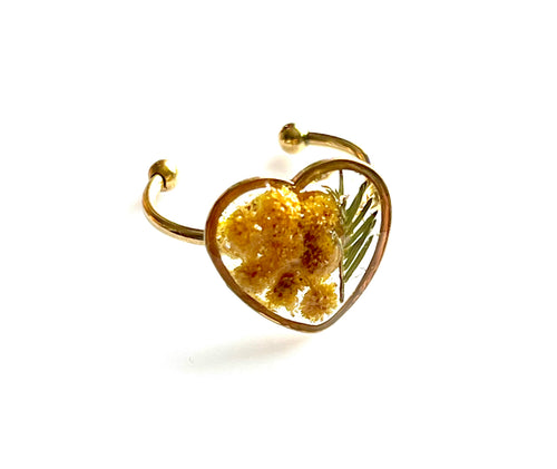 Bague cœur fleurs de mimosa