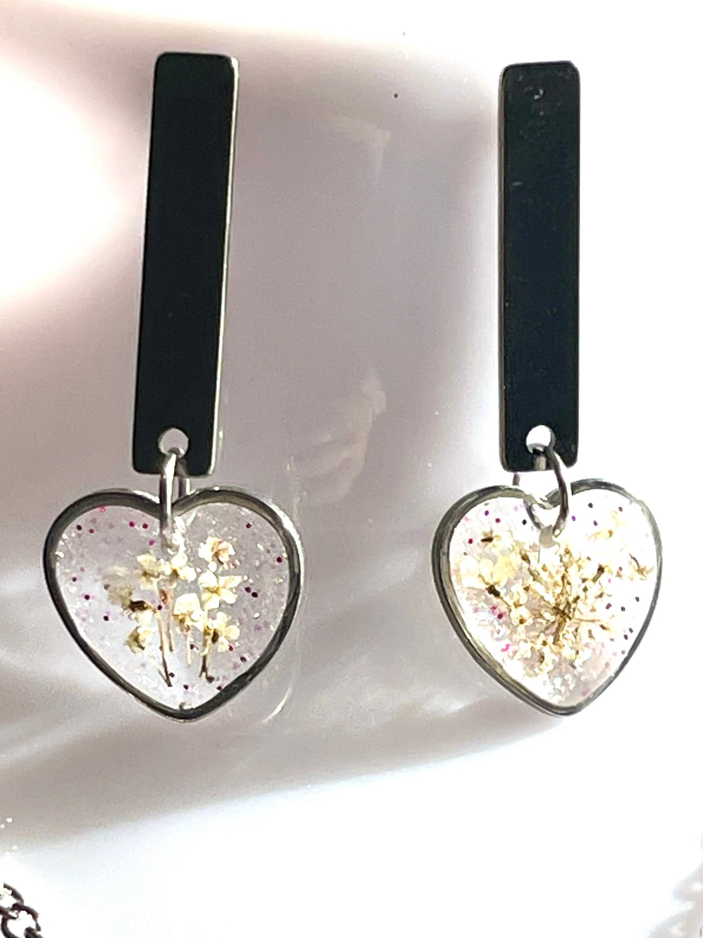 Parure de bijoux cœurs de fleurs de carotte sauvage & cristal Aux fleurs de Chloé