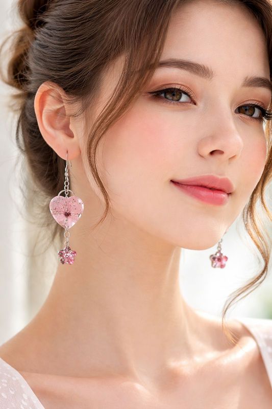 🌸 Boucles d’oreilles cœur – Fleurs de prunus naturelles