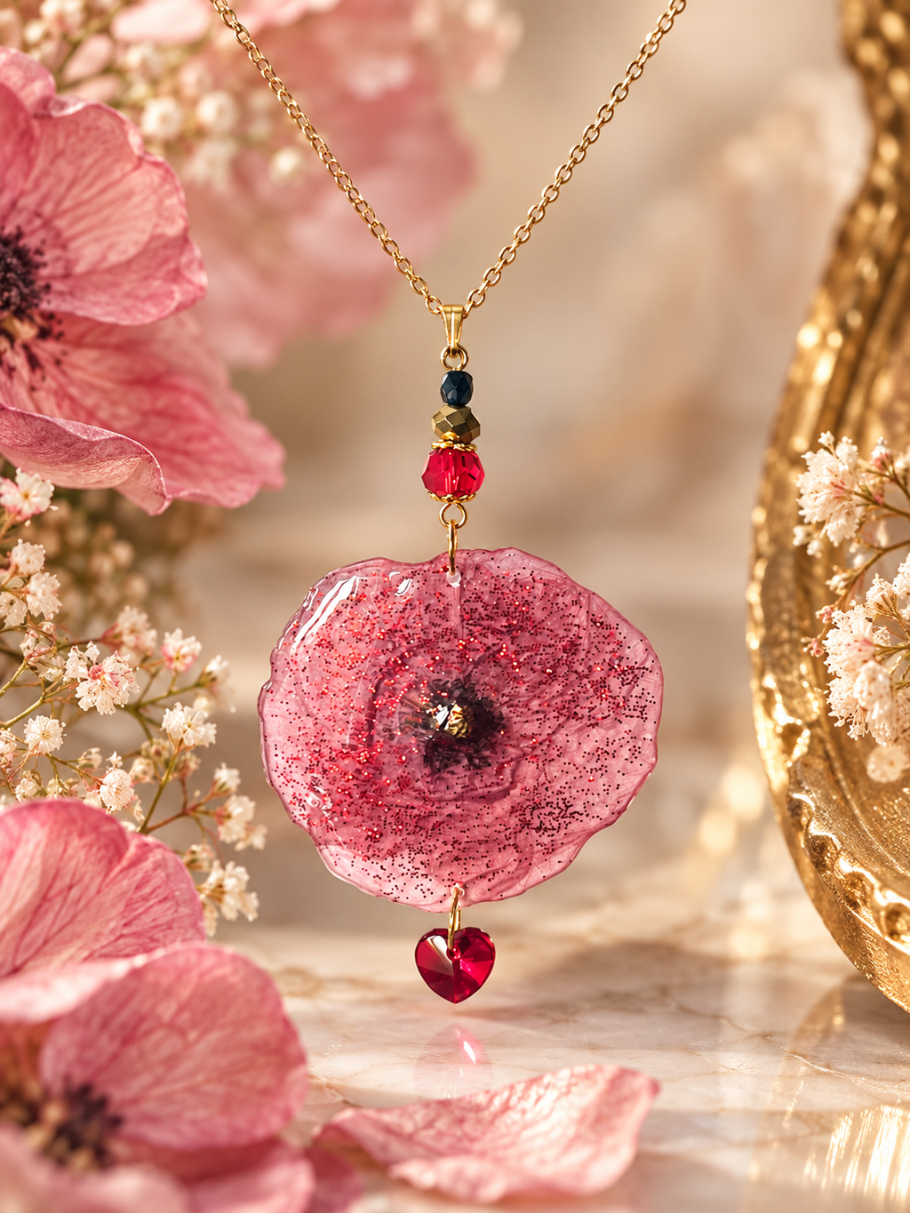 Collier fleur Naturelle - Éclat de Coquelicot